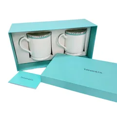 ◆未使用保管品◆Tiffany【ティファニー】プラチナブルーバンド　マグカップ ペア　箱　M301