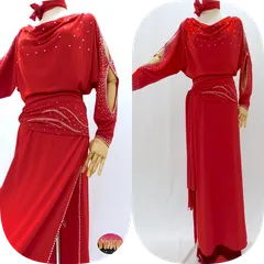 【一回着用美品】バラディドレスベリーダンス セットアップ 赤と白 ご予約商品＞＜オーダーメイド＞バラディドレス 4点セット