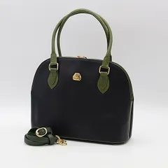 良品 ショルダーストラップ付 MORABITO モラビト ゴールド金具 ブラック×グリーン ハンドバッグ 2000000 NSK MTM