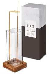 FELIS お香立て [日本企業開発] お香 香炉 線香立て インテリア 灰がこぼれない お洒落 可愛い 吊り下げ 真鍮 ガラス シンプル (ブラウン)