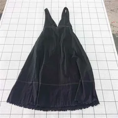 ◇ Θ ナチュラルクチュール コットン100％ ロング丈 サロペット スカート サイズF ブラック系 レディース E  【1509180011855】