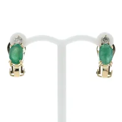 K18YG イエローゴールド イヤリング クリップ式 エメラルド ダイヤモンド オーバル ラウンド【新品仕上済】【zz】【中古】
