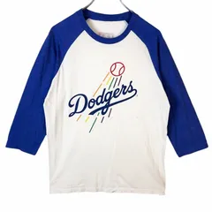 MLBロサンゼルス・ドジャースDodgers七分袖ラグランTシャツベースボールTシャツ野球BASEBALL青ブルー白ホワイト両面プリントLA PRIDEヴィンテージvintage41028