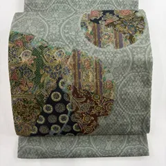 GY-2 袋帯【前田仁仙】青紫色系　菊　椿　松　 金糸　全通　落款　美品 GY-2 袋帯【前田仁仙】青紫色系 菊 椿 松 金糸 全通 落款 美品