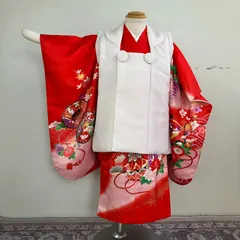 【人気の赤】七五三3歳女の子着物　長襦袢・被布セット　レトロ　＃きもの猫田　T356