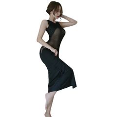 【人気商品】ワンピース ノースリーブ シースルー タイト ロング スリット ボディコン セクシー 誘惑 透け ランジェリー レディース エロ ナイトウェア 大胆 過激 ロングドレス 魅せる クラブドレス (B タイプ ブラック)