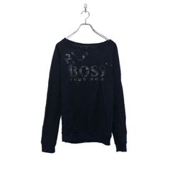 HUGO BOSS プリント スウェット パーカー ヒューゴボス M ネイビー ロゴ 古着卸 アメリカ仕入 a605-8207