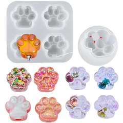 BOHALUU(ボハル) シリコンモールド 猫の肉球 レジン型 肉球 ライト穴付き UVレジン 猫足 DIY 手芸品 抜き型 手作り 猫の肉球 4個 (A) 1