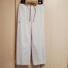 BLUE FRONCE 2025夏　涼しげ　ストライプ柄　ワイドパンツ　ゴムウエスト　自宅洗濯OK