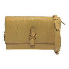 GIORGIO ARMANI ジョルジオアルマーニ ゴールドチェーン レザー ショルダーウォレット 財布/ベージュ系/プレゼント/記念日【♀】【A】【レディース】★■583990【中古】