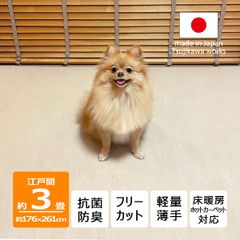 【辻川産業株式会社】 カーペット 江戸間 【3畳 176×261cm】 ビオラ アイボリー ペット対応 サイズ 3帖 三畳 軽量 薄手 6mm 抗菌防臭 犬 猫 日本製 ハサミ フリーカット 切れる オールシーズン 絨毯 床暖房対応 Tsujikawa