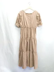 ◇ ⊂ Lax Dan Tia ラックスダンティア Vネック 半袖 ロング丈 ワンピース サイズL ブラウン レディース E  【1502060029810】