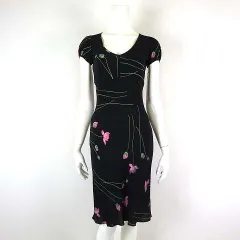 ベッツィージョンソン BETSEY JOHNSON LOCO BOUTIQUE USA製 ワンピース マーメイド フレア 花柄 フラワー パフスリーブ 半袖 S 黒 ブラック ピンク 緑 グリーンのサムネイル