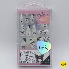 サンリオキャラクターズ ネイルチップ ギャル コギャル 付け爪 バレリーナタイプ ポチャッコ シナモロール クロミ 【リボンマーブルBK】 129664