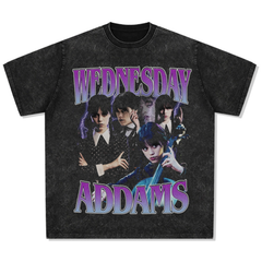 ドラマ ウェンズデー Wednesday ヴィンテージ加工 コットン 半袖 Tシャツ 男女兼用 バンドTシャツ S～3XL
