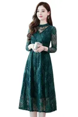 [Ｃｈｕｂｉｋｉｍｅ] ワンピース レディース 結婚式 ドレス パーティードレス 総レース 長袖 ミディアム丈 Aライン レースワンピース 裏地あり ベルト付き 着痩せ フォーマル お呼ばれ 二次会 きれいめ