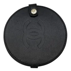 CHANEL シャネル ミラー 鏡 手鏡 コンパクト ココマーク サークル型 レザー ブラック 黒 05A