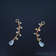 天然石チャーム スカイブルー トパーズ × ピンクトルマリン × エチオピアンオパール  14KGF