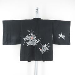 羽織 絹 黒色ｘ灰色ｘサーモンピンク 稲模様 刺繍入り 着物上着 着物ジャケット ちりよけ 仕立て上がり 身丈75.6cm