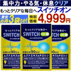 【お得!9ヶ月分3袋・スイッチオン】集中力 アップ やる気 サポートサプリ  休眠 休息 ドーパミン ムクナ豆 チロシン カフェイン ホスファチジルセリン ギャバ イチョウ葉 レシチン ルテイン バコパ 集中 やる気 チャージ ドーパミン 集中 活気
