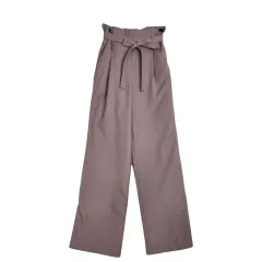 GU ライトピンク ハイウエスト リボン ワイド パンツ 25 インチ ポリエステル 100 %