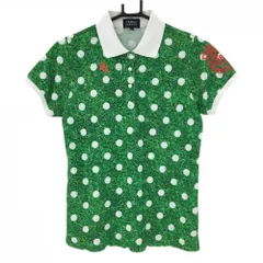 ★値下げ★【美品】パーリーゲイツ 半袖ポロシャツ グリーン×白 ドット ゴルフボール柄 レディース 0(S) ゴルフウェア PEARLY GATES