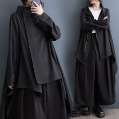 春 立襟 ミディアム シャツ トップス コート 女 ブラック
