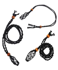 [S.fields.inc] 石包みペンダントホルダー マクラメ編み ネックレス紐 3本セット 天然石 パワーストーン (ブラック3本セット) [ブラック3本セット]