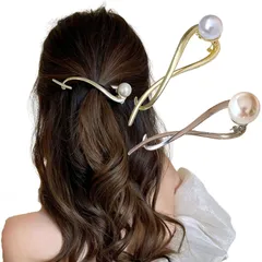 ［ドナリー］ロングヘア専用 ヘアクリップ 2個セット ゴールド シルバー 大粒パール バンスクリップ 髪量多い しっかり留まる 髪飾り レディース おしゃれ (ゴールド/シルバー) [ゴールド/シルバー]