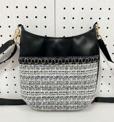 ハンドメイド＊ポシェット型 ツイード ブラック系(858)