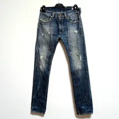古着 DIESEL ディーゼル THAVAR SLIM SKINNY ヴィンテージダメージデニム ジーンズ 牛革パッチ メンズ W28L30 ダメージジーンズ・ジップフライ・ロゴボタン・ロゴ牛革パッチ・ヒゲ・ハチノス・オールシーズン