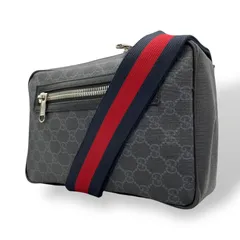 GUCCI グッチ GGスプリーム ボディバッグ ショルダーバッグ ウエストバッグ 黒 ブラック ネイビー PVC レザー GG柄 シルバー金具 478325 メンズ Z1
