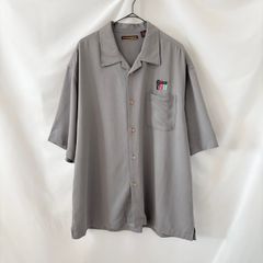 【XL】USA古着 CUBAVERA レーヨン オープンカラー 開襟シャツ 企業ロゴ JAZZ グレー