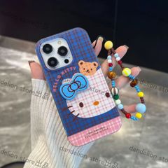 スマホケース　キティーちゃん　ブルー　立体リボン　ストラップ付き　iPhone対応　アイフォンケース　iPhone16pro/16promax/15/14/13/12/11　可愛いケース　海外限定　新品未使用