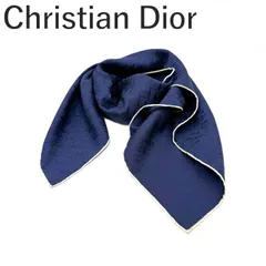 クリスチャンディオール Christian Dior スカーフ 大判 ロゴ総柄 パイピング ネイビー アイボリー
