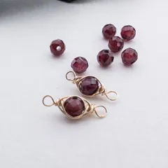 ＊4個＊ 天然石 パーツ ガーネット ワイヤーラッピング コネクター チャーム 金 ワイヤー巻き te038