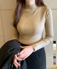 韓国リブニットトップス ハイネック 長袖 モックネック ニットソー レディース タイトニット 着やせ シンプルニット 無地 インナー  ロングスリーブ プルオーバー 春 秋 冬 ブラック ホワイト アイボリー ベージュ グレー ブラウン くすみブルー グリーン