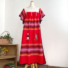 ヴィンテージ グアテマラ製 手織りコットン 刺繍ロングワンピース 民族