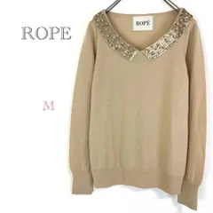 ◇ロペ【M】長袖ニット 薄手セーター 春 Vネック 淡色 ビジューカラー