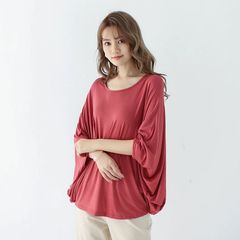 夏用 韓国風モダール半袖Tシャツ バットスリーブ・クルーネック シェイプアップ効果 薄手ルーズフィット二の腕スッポリ隠れ軽量冷房対策着痩せ効果 レディース服8色展開