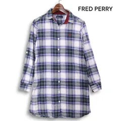 FRED PERRY フレッドペリー 秋冬 ロゴ刺繍★ タータン チェック シャツ ワンピース チュニック Sz.S レディース