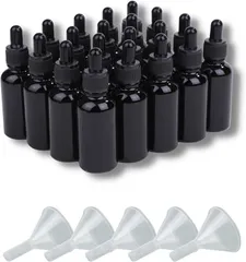 Chocople 遮光瓶 スポイト付き 精油 アロマオイル 詰め替え 保存用 ガラス製 ブラック 漏斗付き 20本セット(20ml)