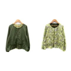 グローブ grove ブルゾンジャケット リバーシブル ミドル丈 無地 花柄 ジップアップ M カーキ 黄 イエロー /SY5