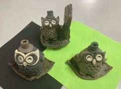 フクロウ　3点セット（1点もの再入荷なし）　＃ハンドメイド＃陶器　happy00131