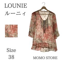 LOUNIE ルーニィ トップス チュニック Uネック 長袖 レース 胸元フリル レディース ピンク 花柄 38 日本製