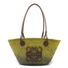 LOEWE ロエベ 超美品 かごバッグ スモール ナチュラル/グリーン SS24 ロエベ 小さなナチュラル/グリーンラフィアバスケット