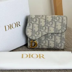 【極美品】【箱付き】クリスチャンディオール 三つ折り財布 トロッターサドルキャンバスグレーゴールド金具 Christian Dior Saddle Short Wallet Monogram Grey 22141