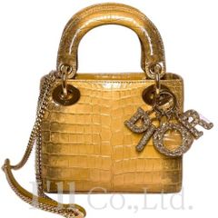 Christian Dior 　クリスチャンディオール　レディディオール　ミニ　クロコダイル　イエロー　ゴールド金具　ブランドバッグ　2WAY　2way　斜めがけ　ハンドバッグ　ショルダーバッグ　マット【中古】【75879】