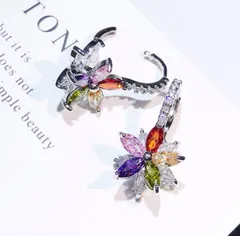 B28【ギフト箱無料】花 フラワー CZダイヤ リング フープ ピアス S925