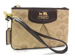 COACH コーチ オプアート キャンバス×レザー ミニポーチ マルチケース 小物入れ レディース ベージュ系×ブラウン系 DJ1139